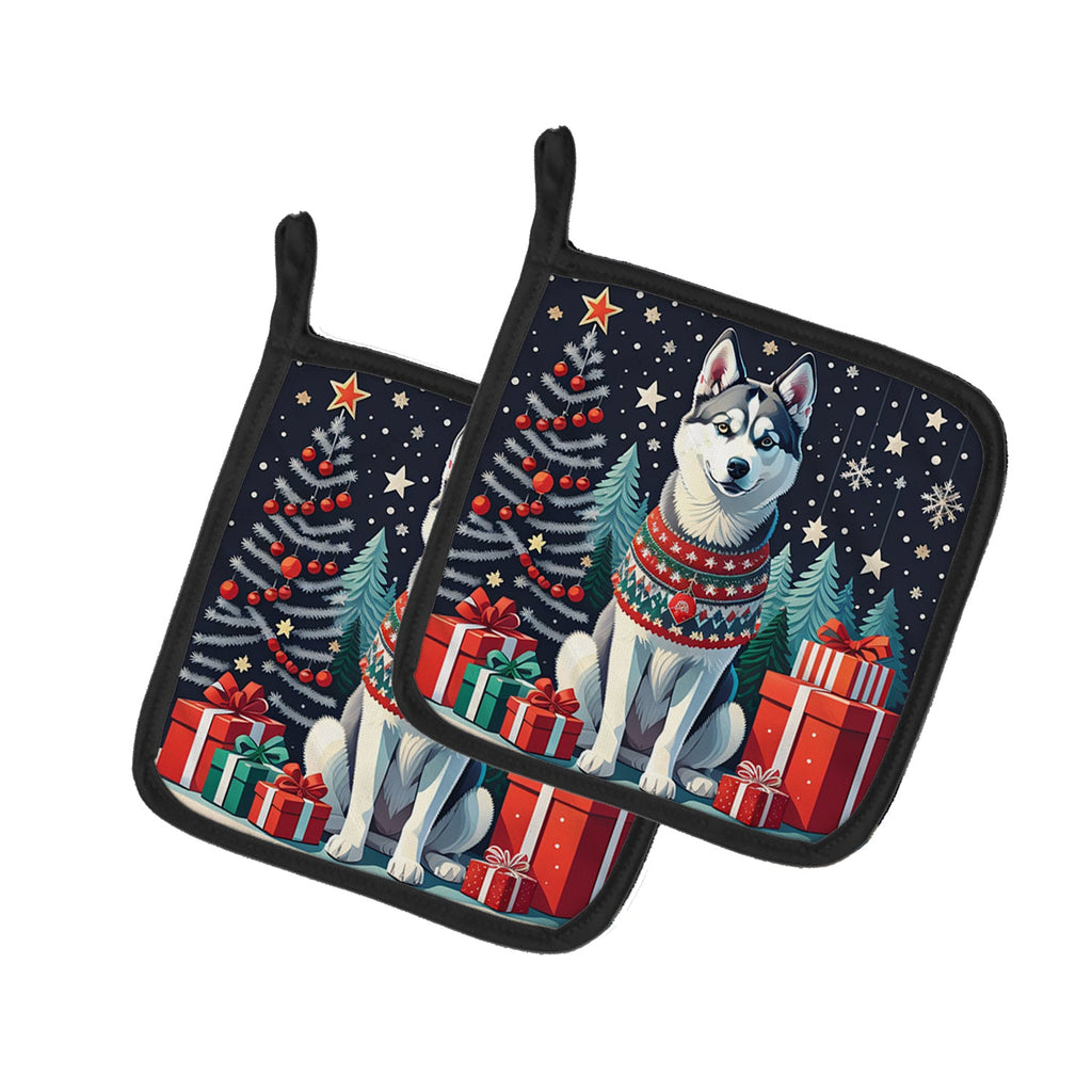 Siberian Husky Christmas Pair of Pot Holders