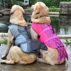 Adjustable Dog Life Jacket for Swimming, Buoyant Pet Life Vest with Rescue Handle and Reflective Trim, Fun Mermaid Fish and Crocodile Designs