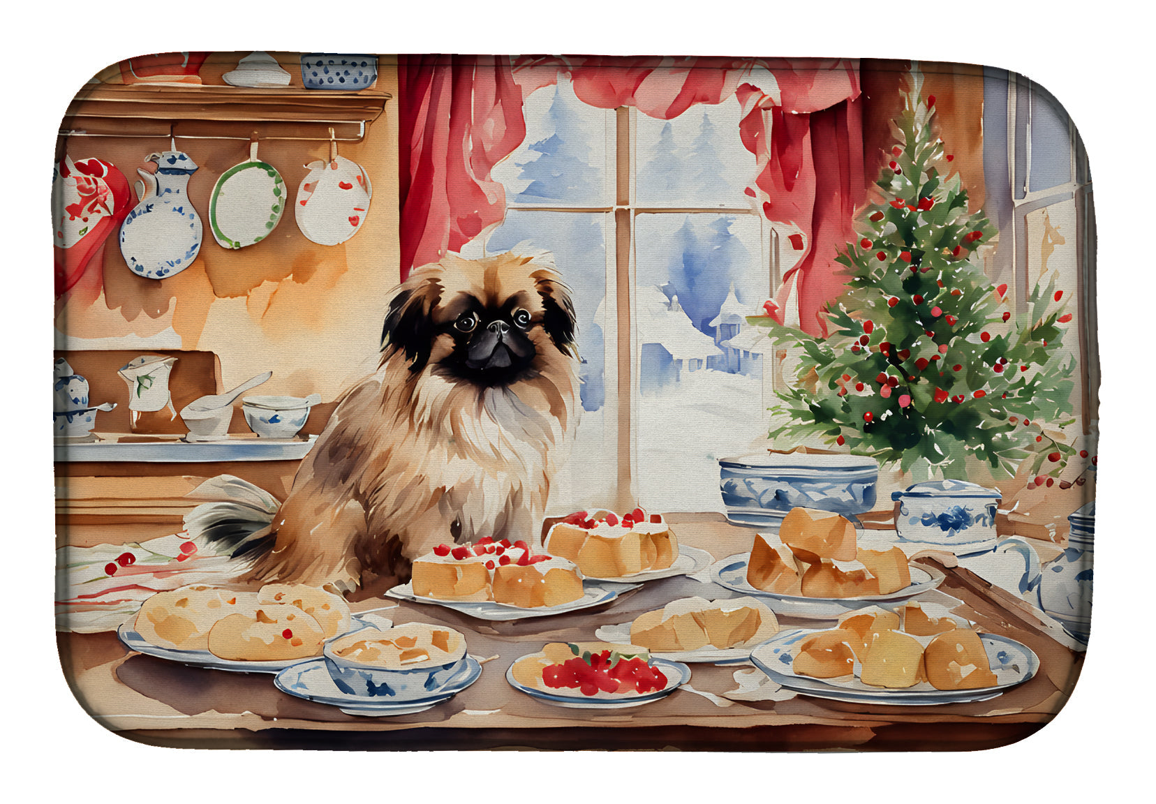 Pekingese Christmas Cookies Dish Drying Mat