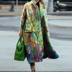 Women's Printed Loose Trench Coat with Flared Sleeves