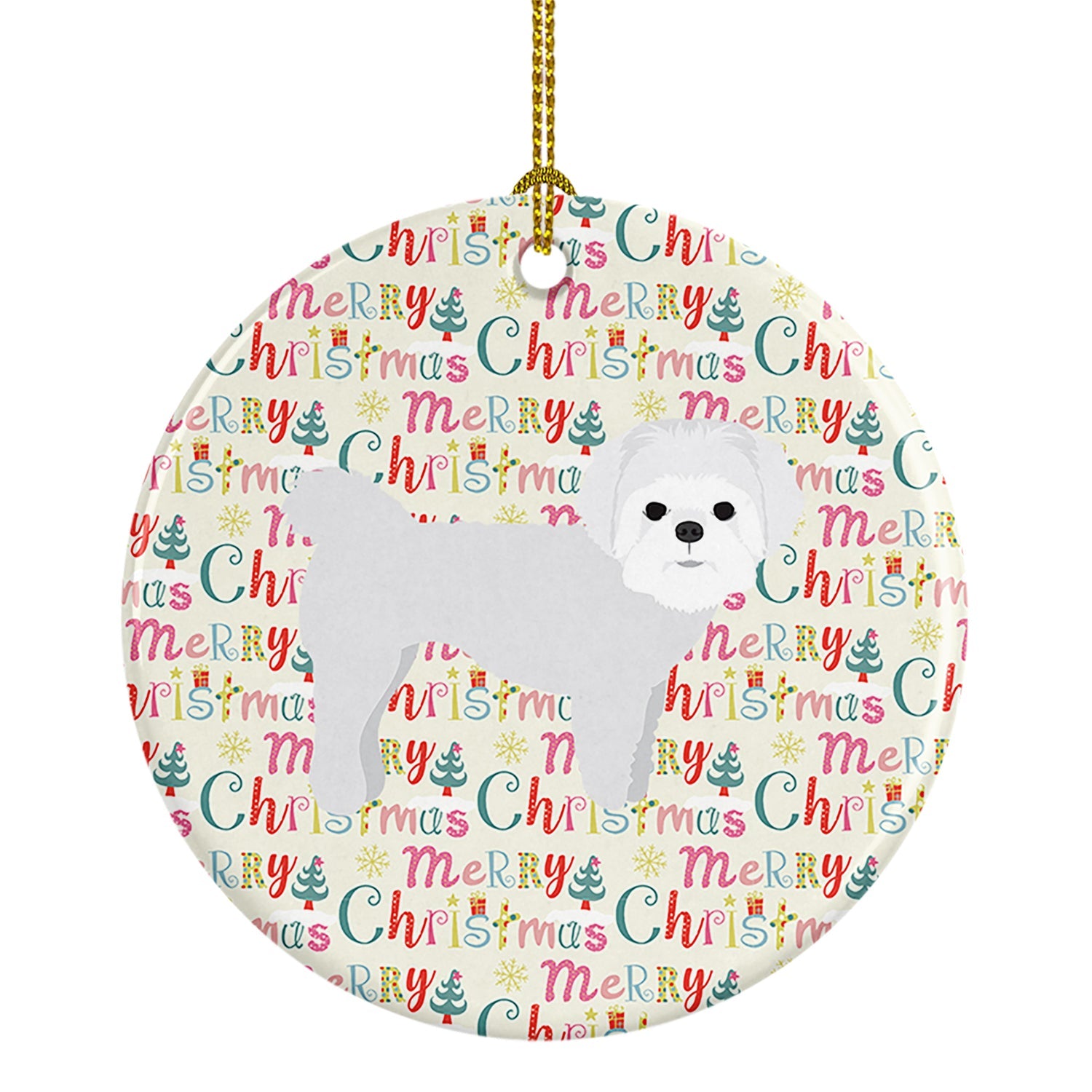 Maltese Merry Christmas Ceramic Ornament