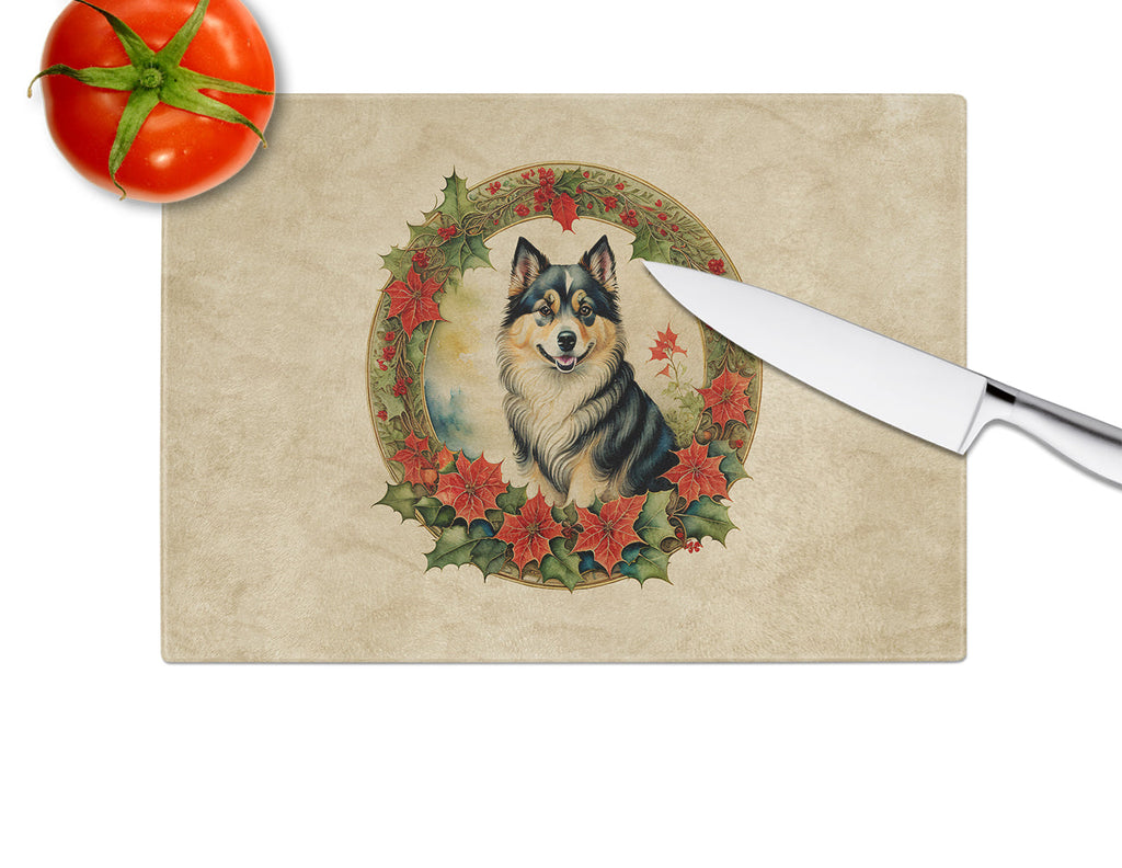 Finnish Lapphund Christmas Flowers Glass Cutting Board