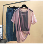 Mesh Ice Silk Short Sleeve Top with Camisole Set