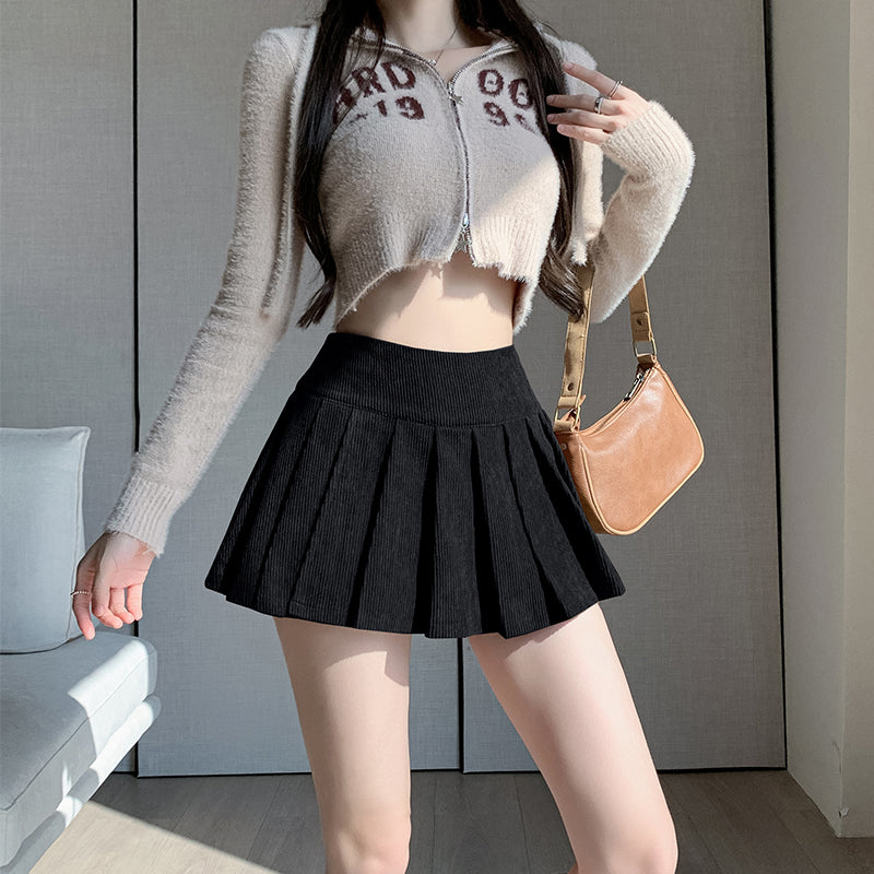 2023 High Waist Retro Corduroy Pleated Skirt for Women