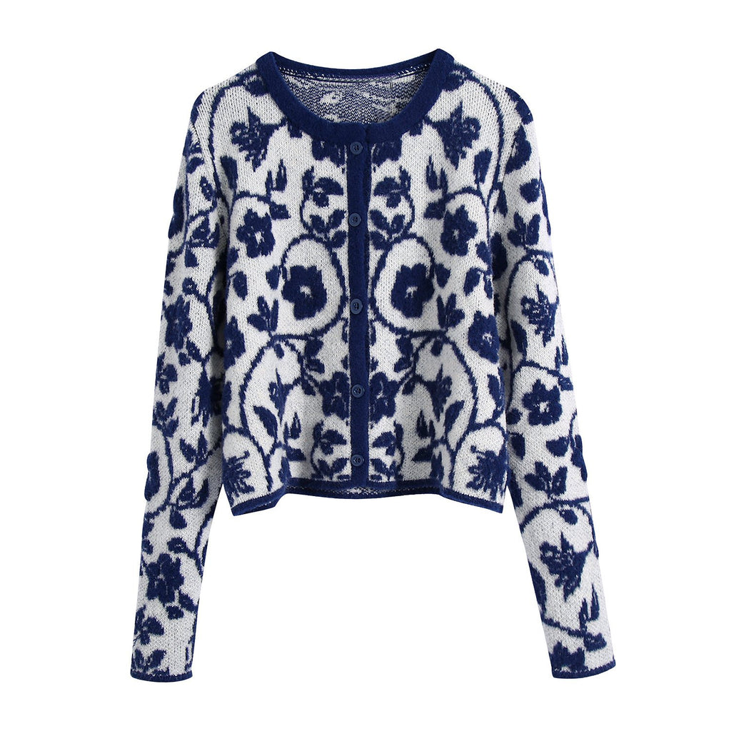 Floral Jacquard Knitted Sweater for Women