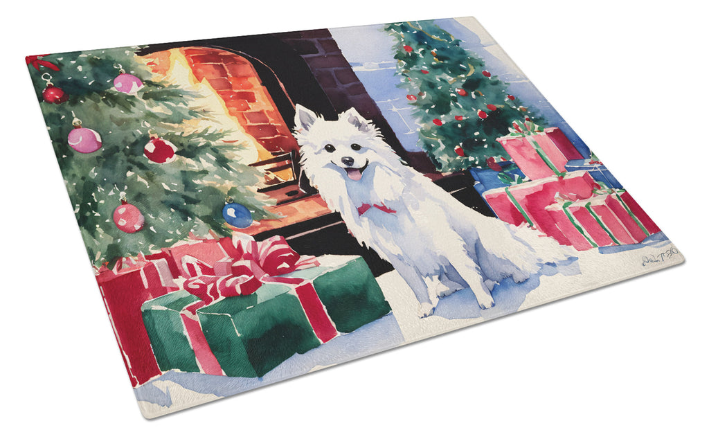 Japanese Spitz Cozy Christmas Glass Cutting Board