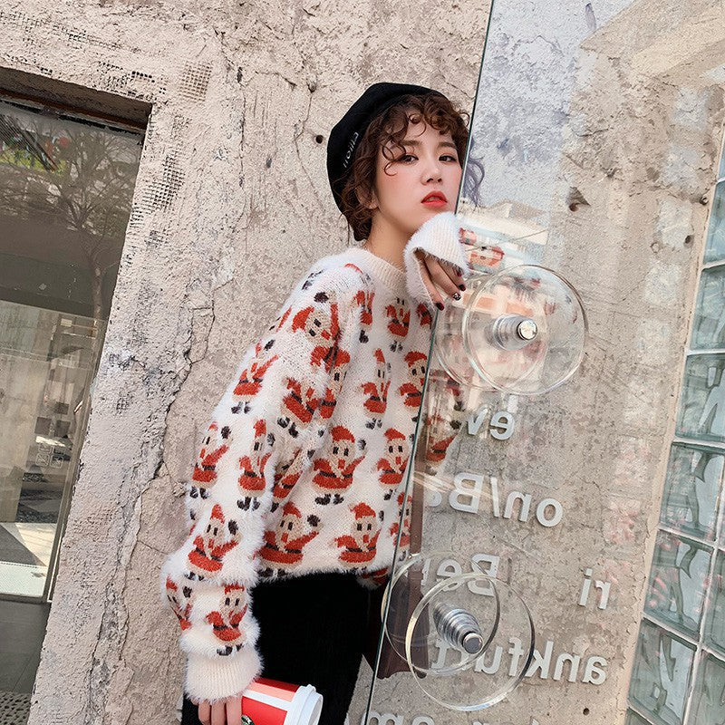Santa Claus Long Sleeve Knit Sweater in Faux Mink Fur