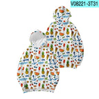 Floral Fruit Print Hooded Sweatshirt with Long Sleeves | Streetwear