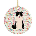 Merry Christmas Border Collie Black White Ceramic Ornament