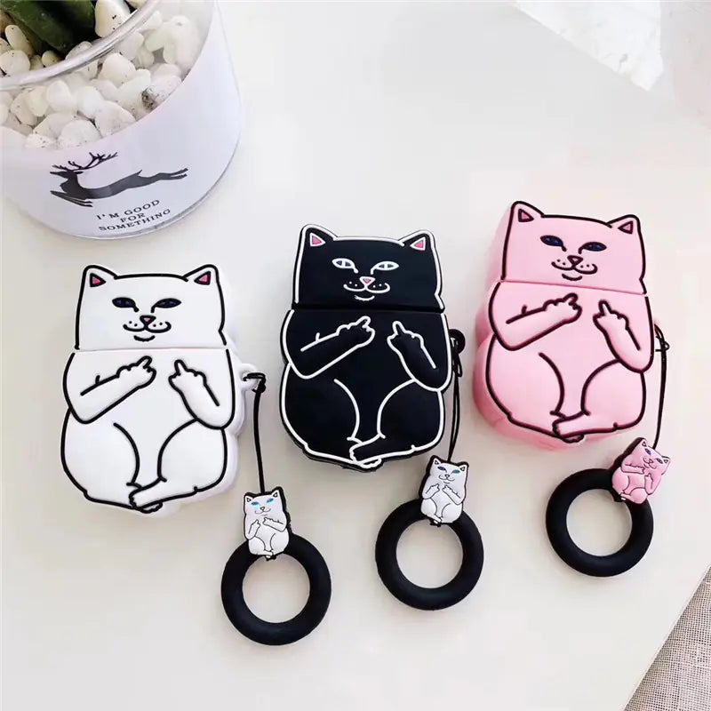 Middle Finger Cat Cartoon AirPods Case Cover | Accessory