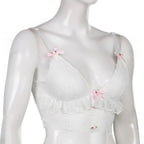 Gothic Lace Bowknot White Cropped Top for Women