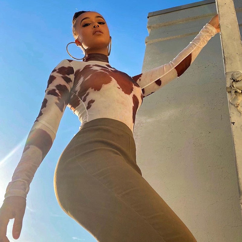 2020 Autumn Women's Milk Print Long Sleeve Bodysuit