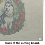 Siberian Husky Christmas Flowers Glass Cutting Board
