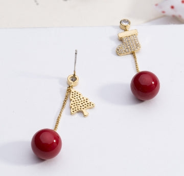 Silver Asymmetric Christmas Tree Boot Earrings