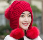 Korean Style Fleece Rabbit Fur Winter Hat | Embroidered Cap