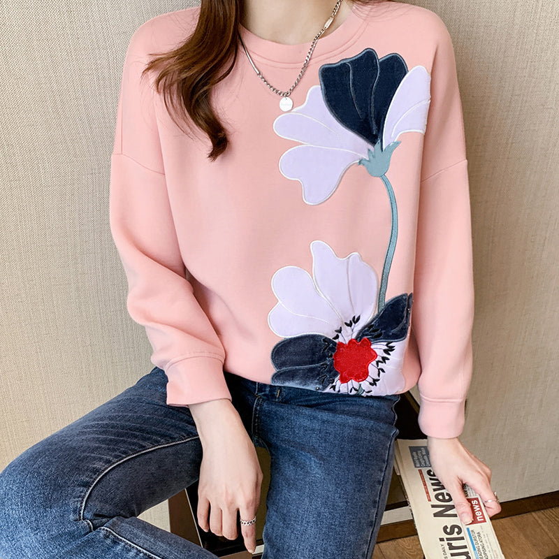 Women's Embroidered Flower Pullover Sweater | Streetwear