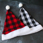 Festive Red Black White Checkered Christmas Party Hat | Embroidered Cap