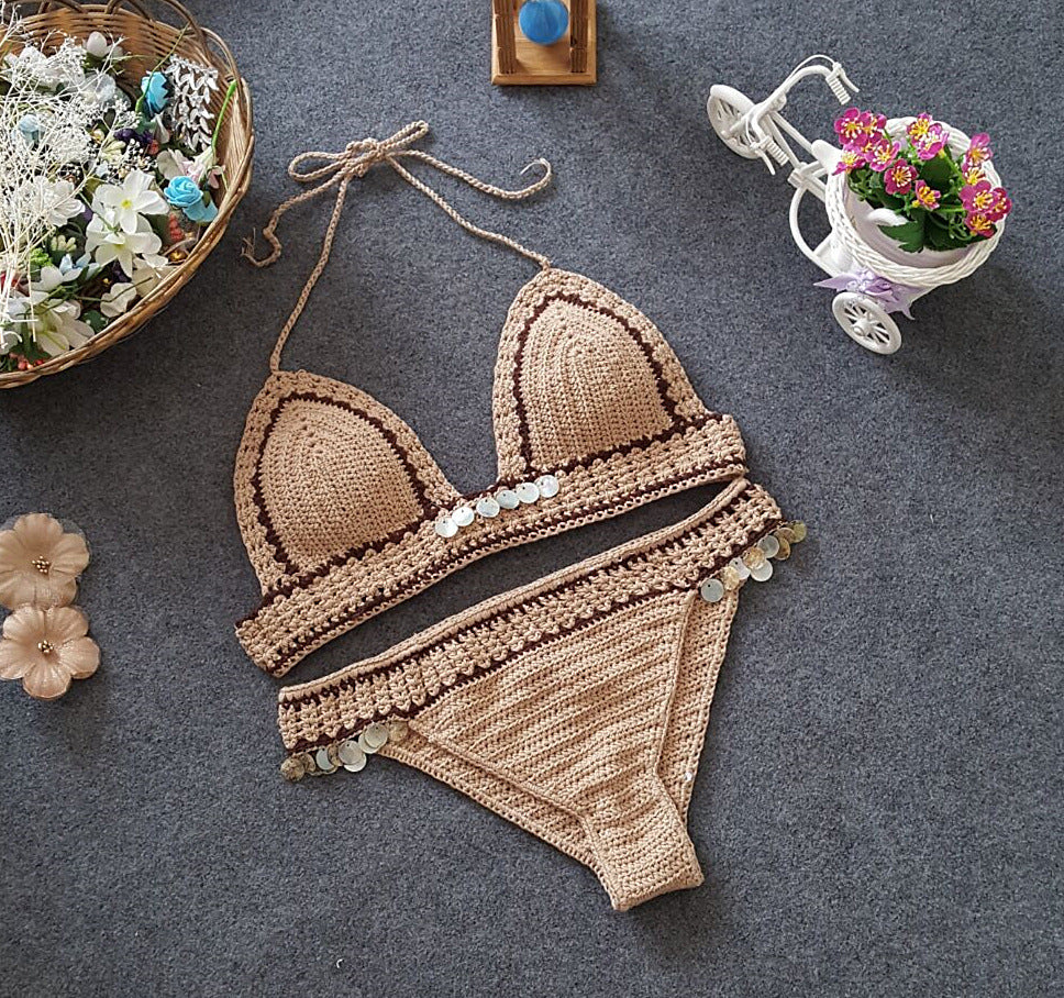New Woven Bikini Set with Shells and Mermaid Design
