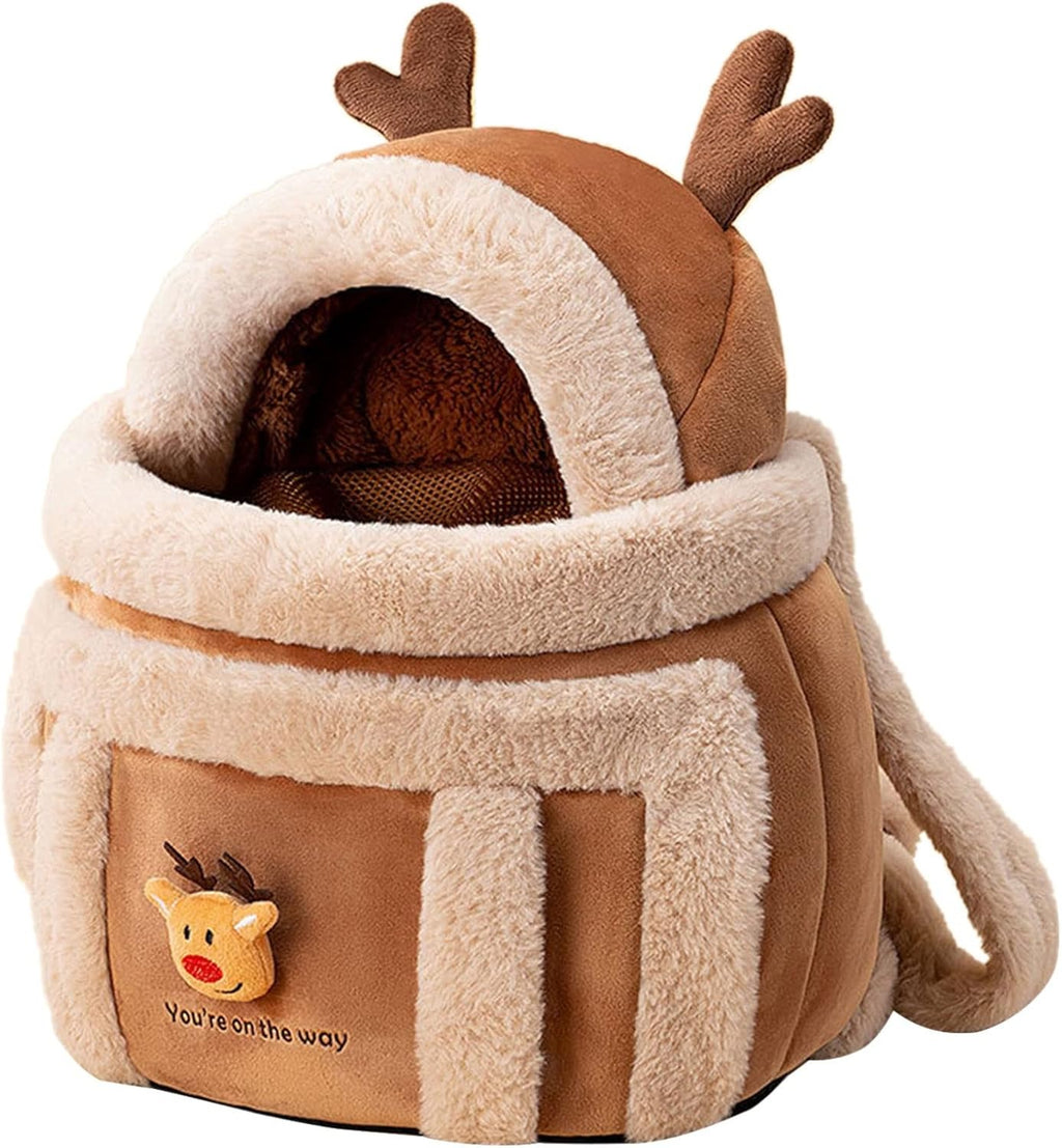 Plush Reindeer Pet Carrier Backpack with Hand Warmers | Streetwear