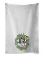 Cocker Spaniel Black and White Ticked Christmas Wreath Kitchen Towel Set of 2