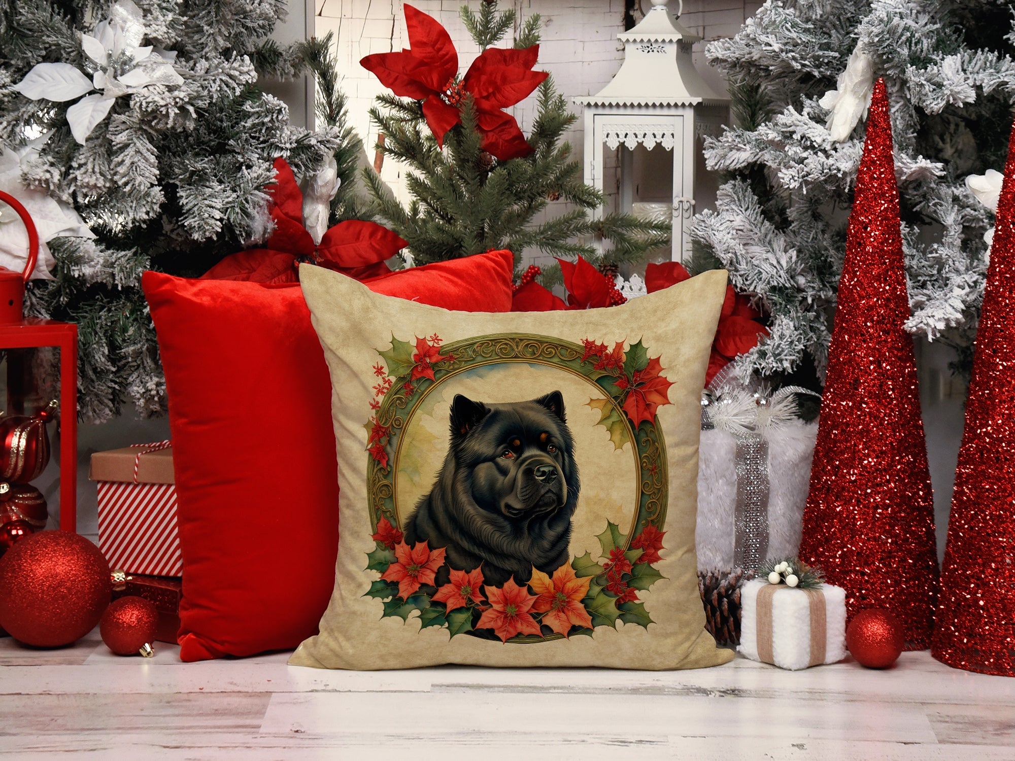 Chow Chow Christmas Flowers Throw Pillow