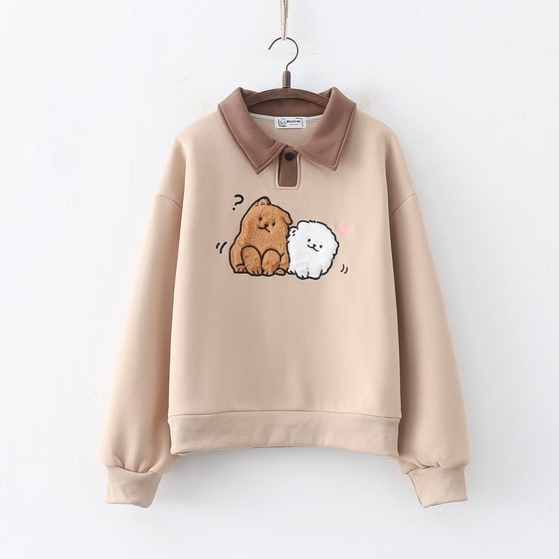 Thickened Long Sleeve Puppy Embroidery Winter Sweater