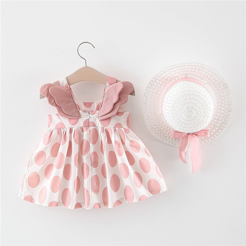 Summer Big Dot Wings Princess Dress with Hat | Embroidered Cap