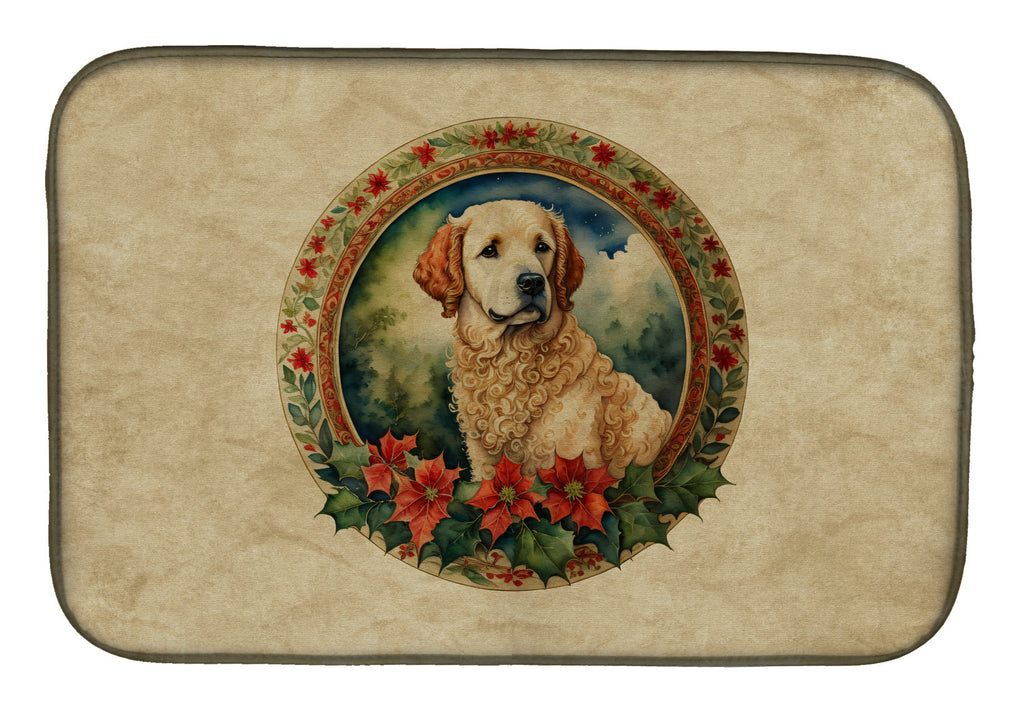 Kuvasz Christmas Flowers Dish Drying Mat
