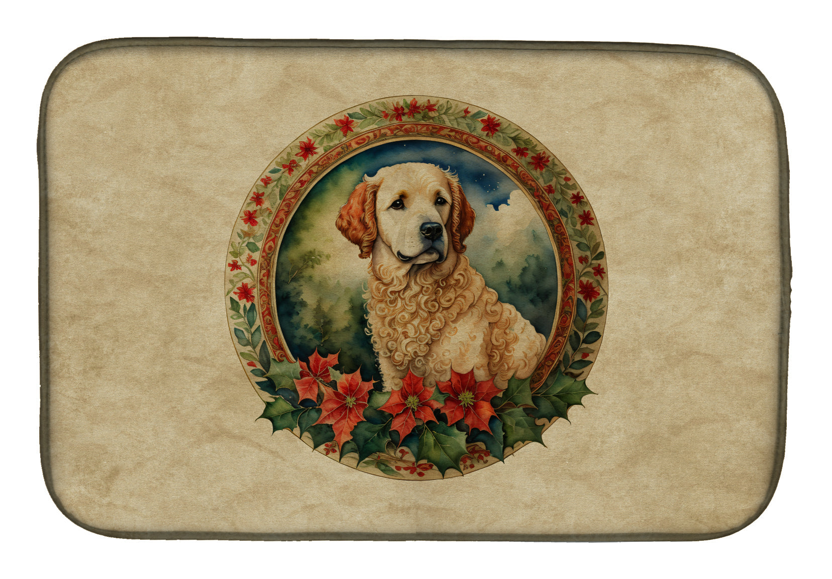 Kuvasz Christmas Flowers Dish Drying Mat