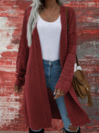 Solid Color Knitted Long Cardigan for Women