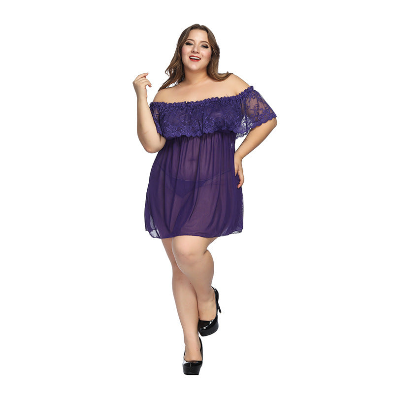 Plus Size Lace Nightgown with Off-Shoulder Design