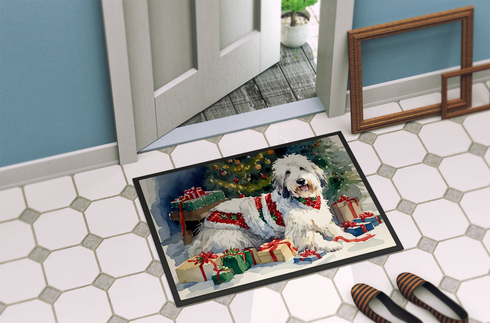 Old English Sheepdog Cozy Christmas Doormat