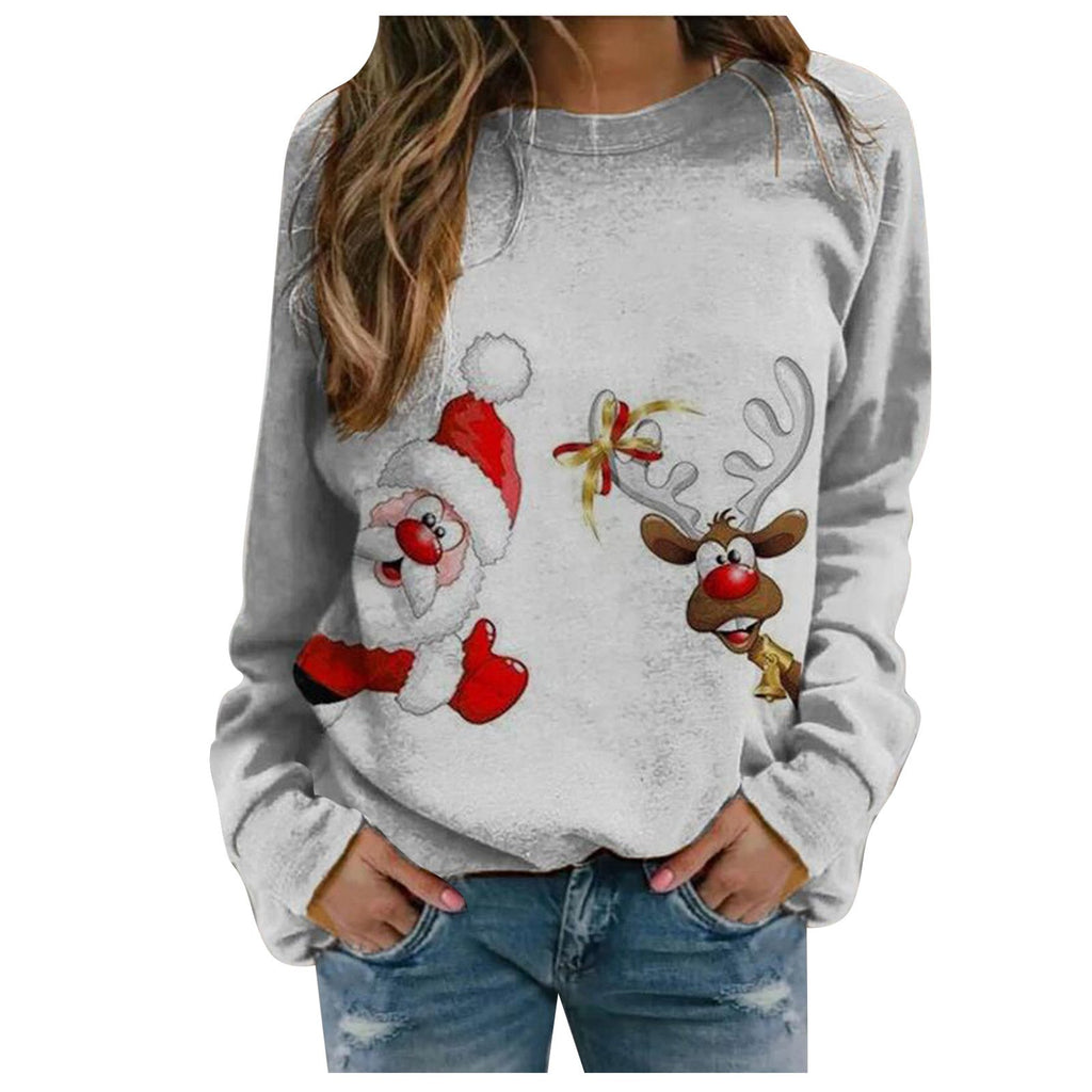 Loose Christmas Print Fleece Sweater for Women