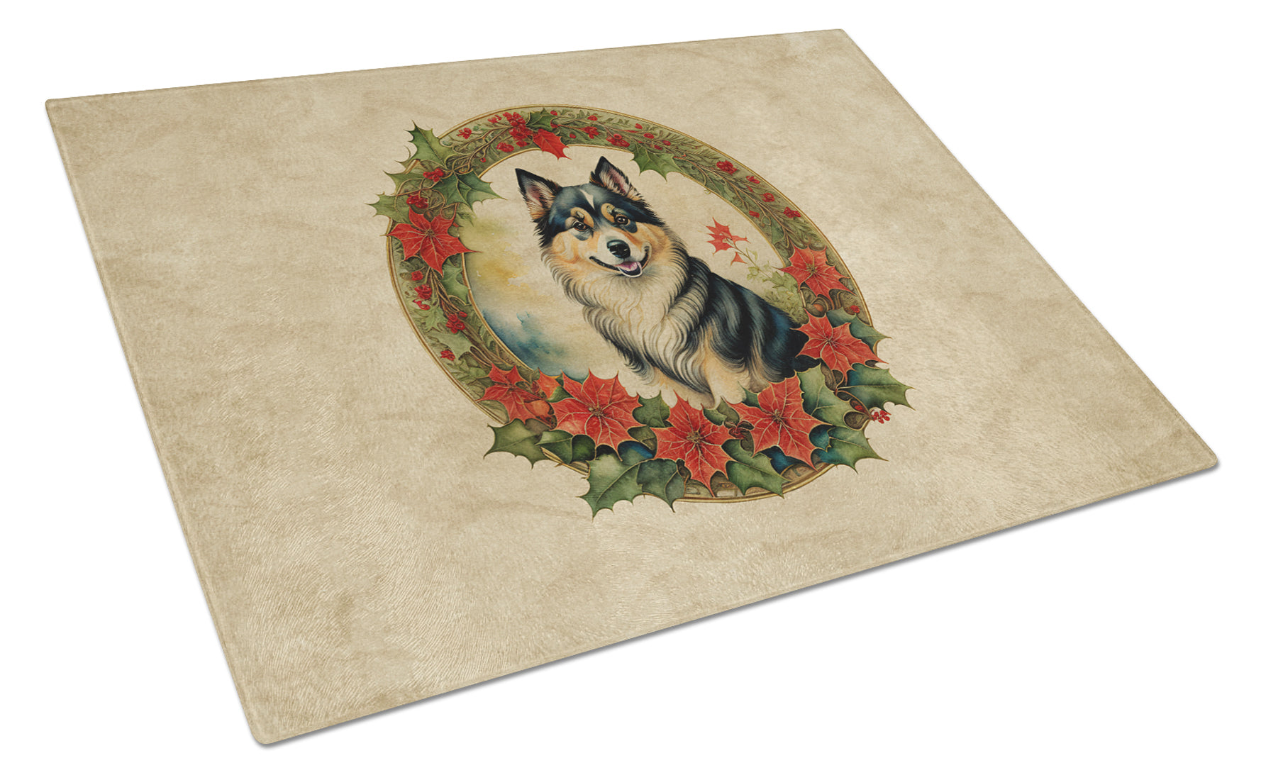 Finnish Lapphund Christmas Flowers Glass Cutting Board