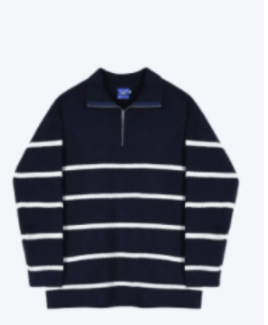 Striped Half Zip Knit Sweater - Korean Style (One Piece)