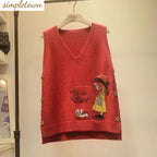 2024 Spring Autumn Cartoon Knit Vest for Women