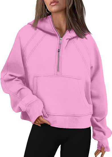Women's Fashion Simple Half Zipper Hooded Sweatshirt Loose Sweater | Streetwear