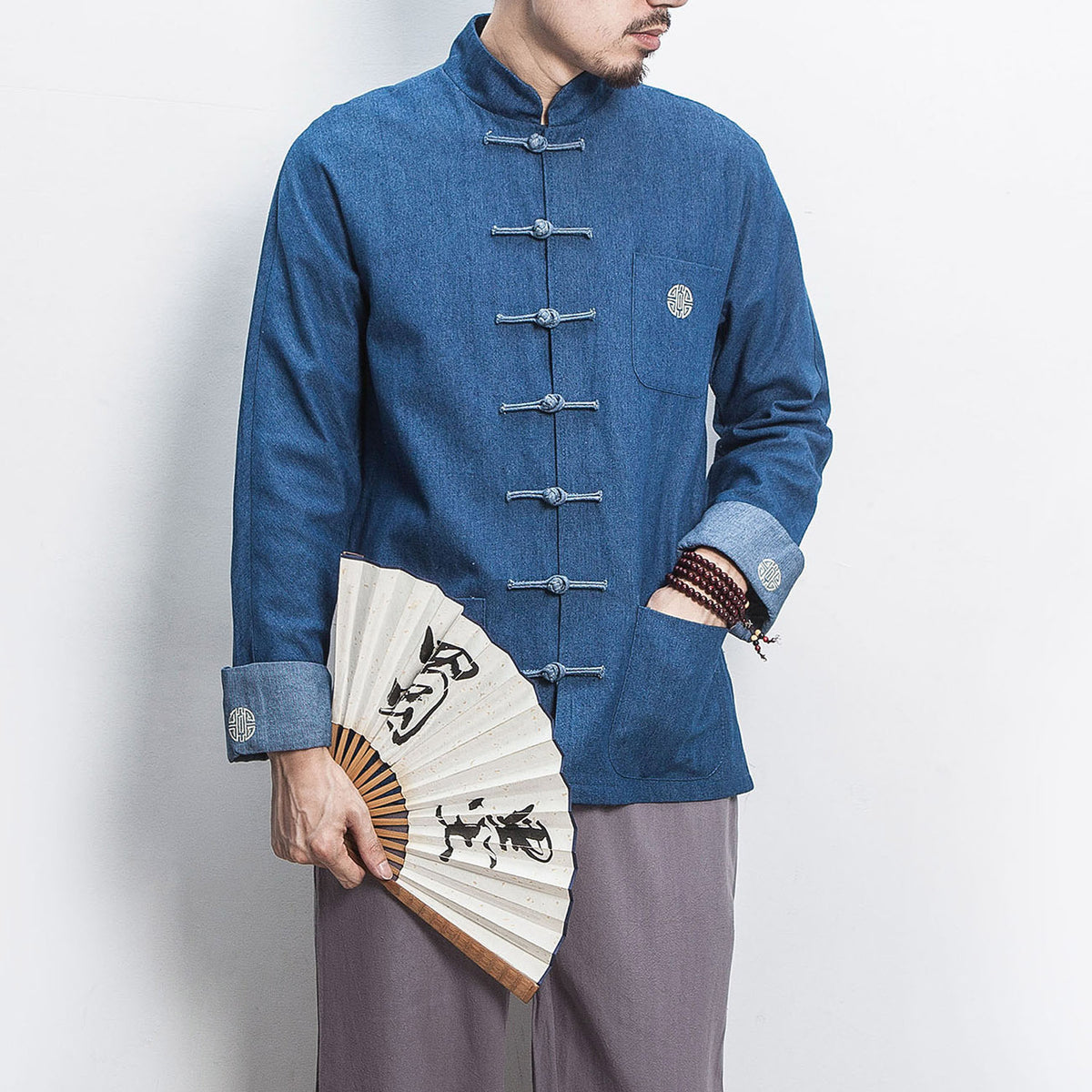 Retro Chinese Style Hanfu Denim Jacket and Top Shirt