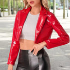 Red Short Cropped Jacket with Mirror PU for Nightclub