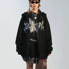 Women's Hooded Zipper Butterfly Alphabet Sweater