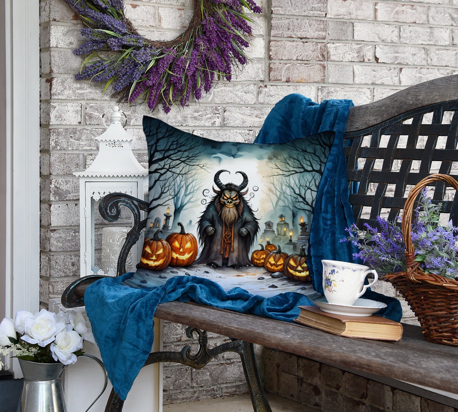 Krampus The Christmas Demon Spooky Halloween Throw Pillow