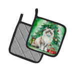 Ragdoll Cat By the Christmas Tree Pair of Pot Holders