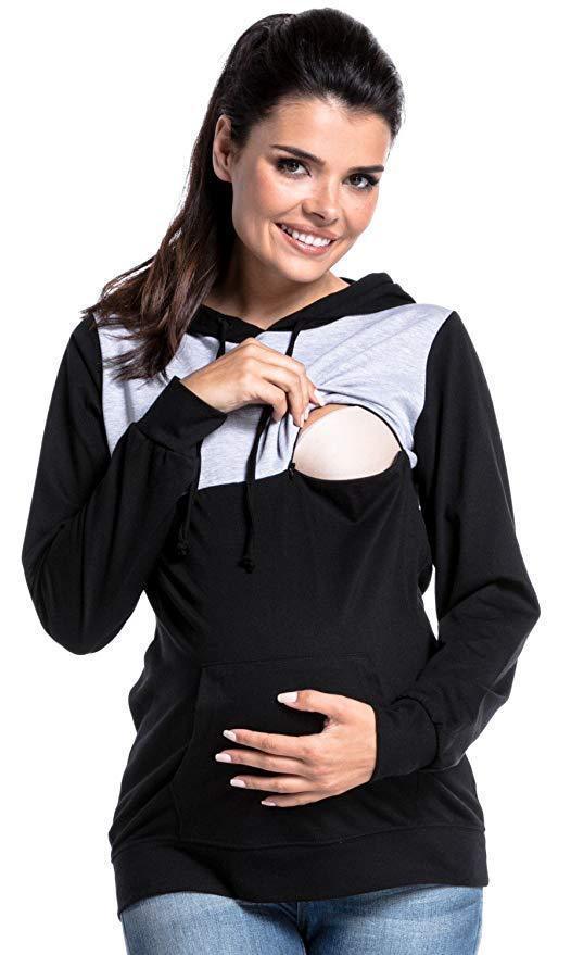 Hooded Colorblock Maternity Nursing Sweatshirt | Streetwear