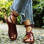 Flat Large Size Sandals with Ankle Tie and Thong Design