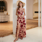2019 Bohemian Floral Dress with Square Neck and Backless