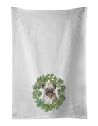 Pug Fawn Christmas Wreath Kitchen Towel Set of 2