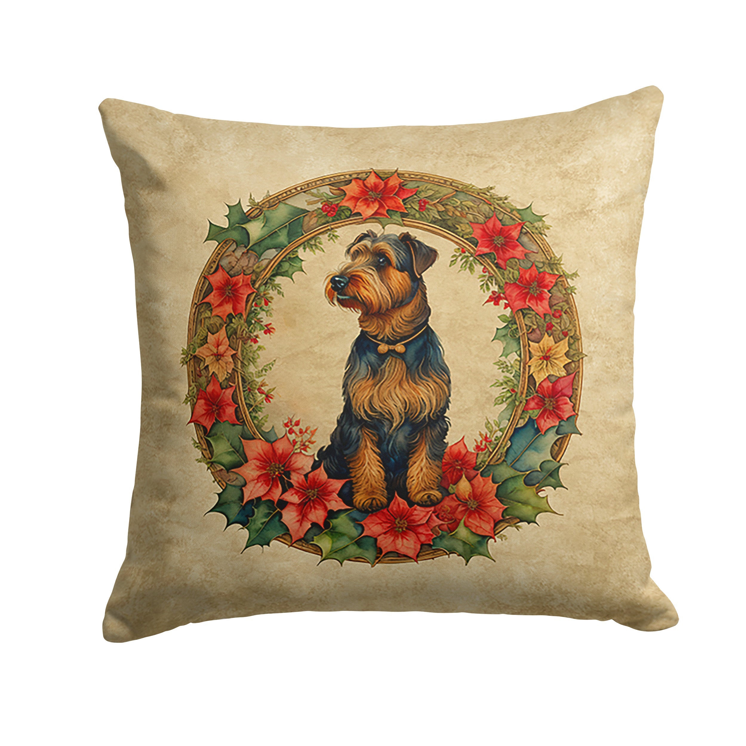 Airedale Terrier Christmas Flowers Throw Pillow