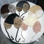 Women's Rabbit Wool Beanie Hat with Furry Ear Protection | Embroidered Cap