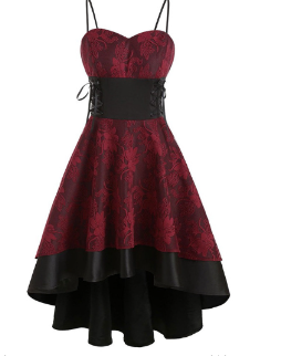 Gothic Midi Party Dress with Corset and Lace Trim