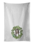 Basset Hound Black White Brown Christmas Wreath Kitchen Towel Set of 2